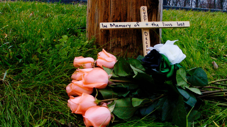 Makeshift memorial at the Alrosa Villa club 