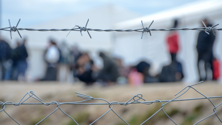 Immigrants behind fence