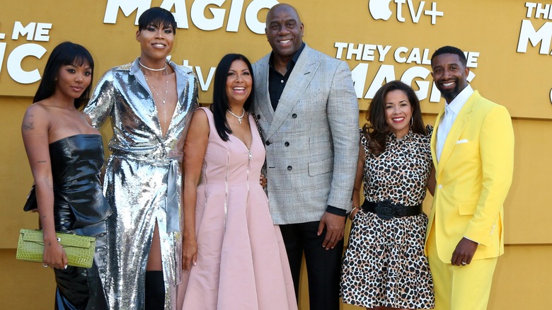 Magic Johnson and his family at a movie premiere