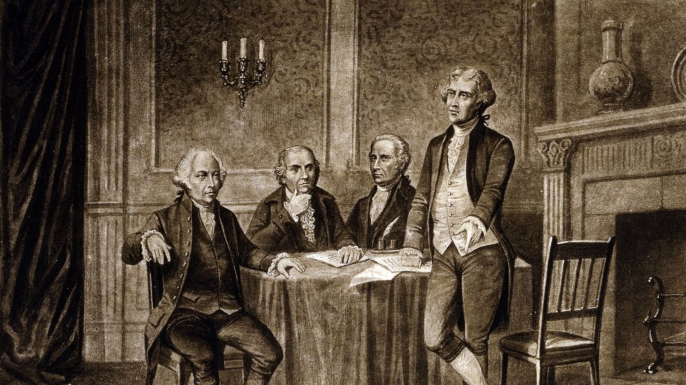 Leaders of the Continental Congress: Alexander Hamilton, Robert Morris, Thomas Jefferson, and John Adams