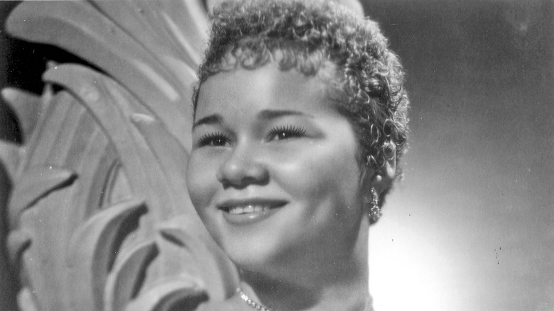 Black and white photo Etta James smiling