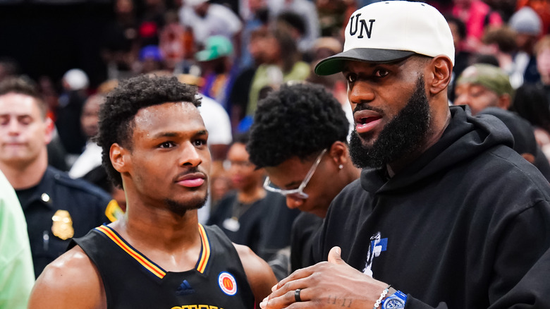 Bronny James and LeBron James sidelines