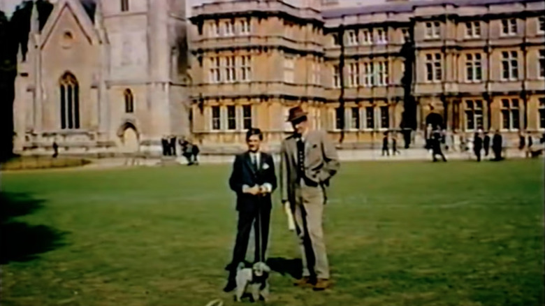 Mick Fleetwood with his father in front of school