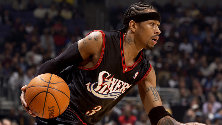 Allen Iverson playing 76ers kit headband