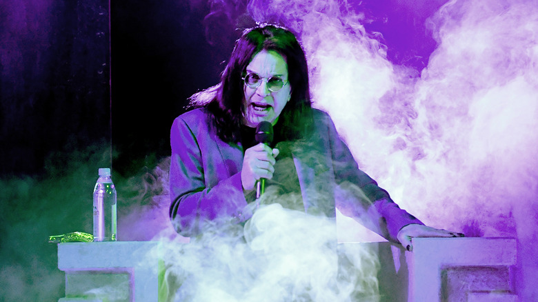 Ozzy Osbourne onstage in 2019 with fog