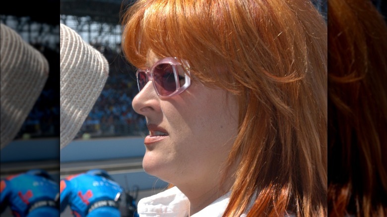 May 29, 2005: Country singer Wynonna Judd watches the 2005 Indy 500 at Indianapolis Motor Speedway