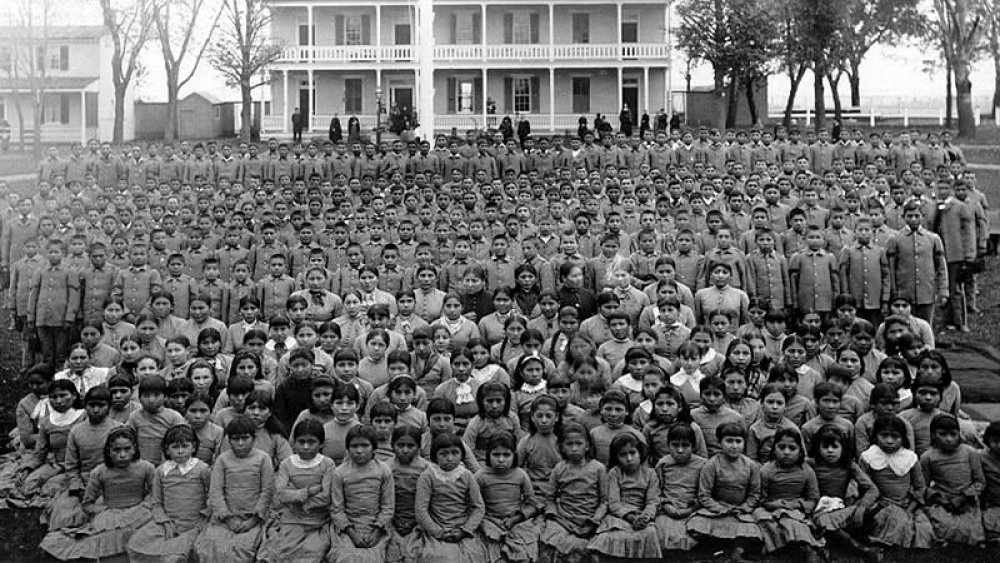 Pupils at Carlisle Indian Industrial School, Pennsylvania (c. 1900). 