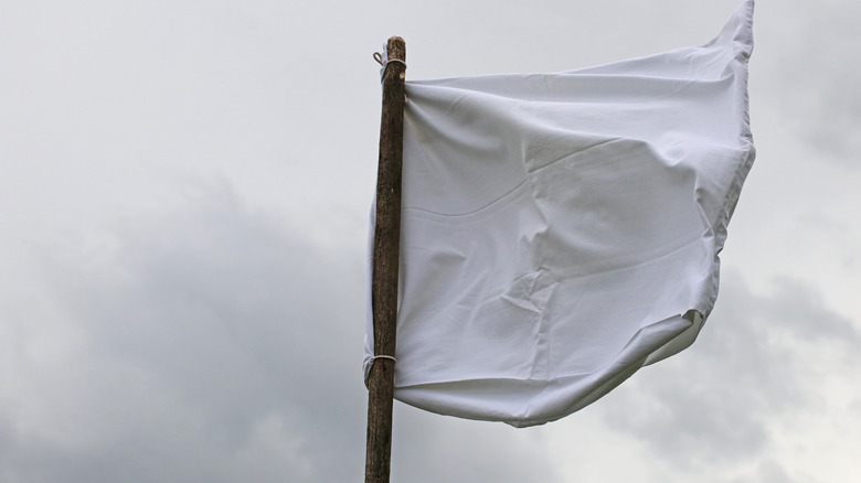 handmade white flag on a stick