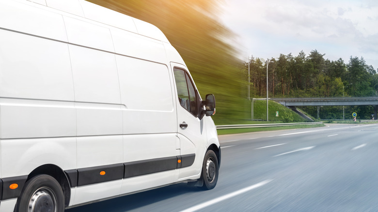 White van on highway