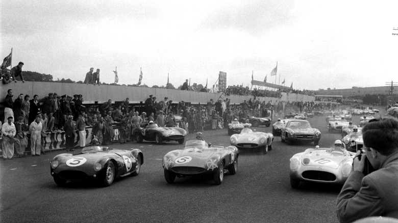 Ferrari, Jaguar, and Mercedes at race 