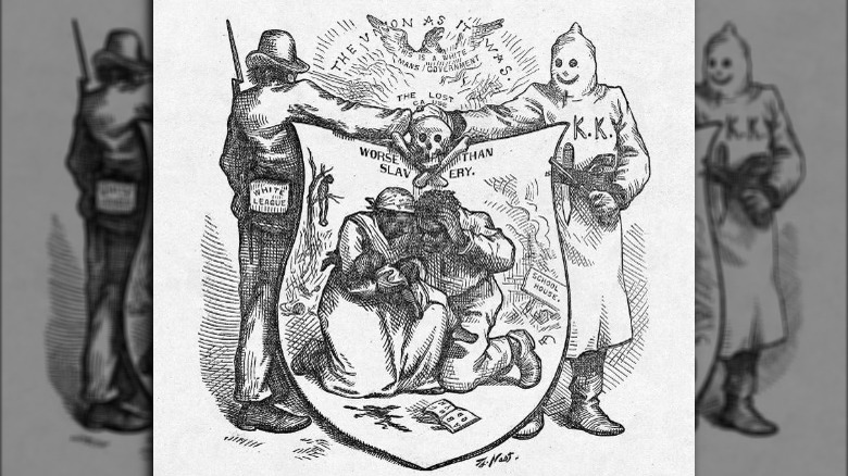 kkk and white league shaking hands