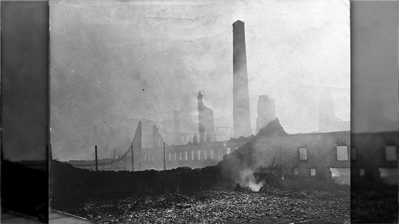 burned warehouse after fire