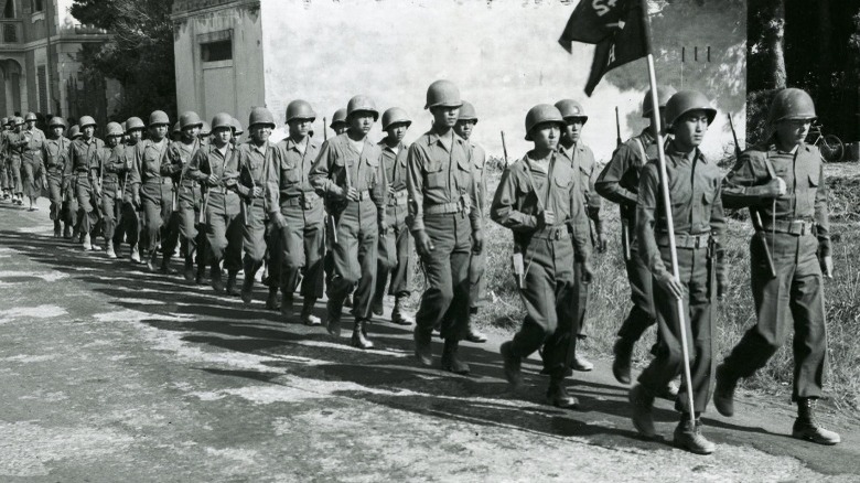 442nd troops marching, Italy