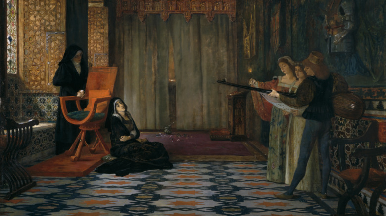 Painting of musicians entertaining Joanna of Castile, c. 1885