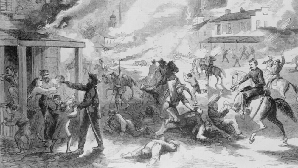 Confederate soldiers attacking a town