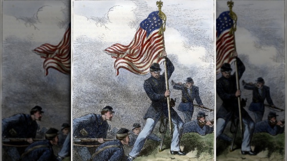 Civil War soldier with Union flag