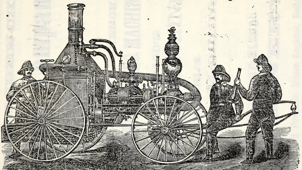 A steam engine fire wagon circa 1867