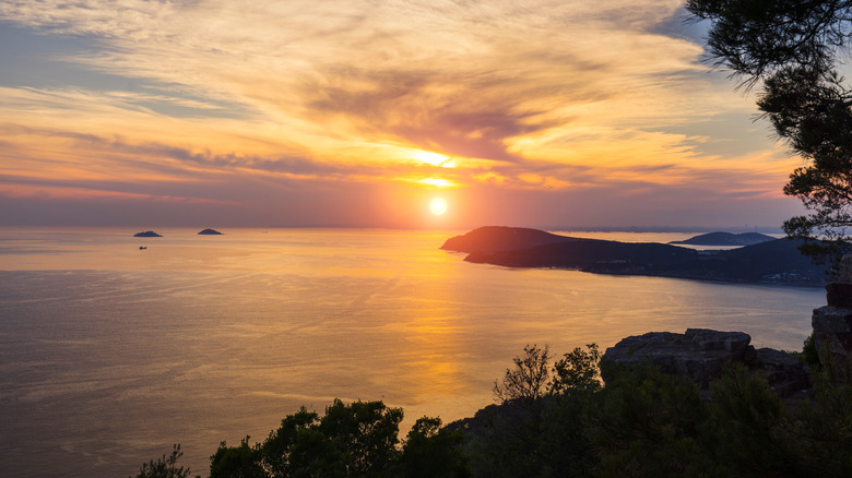 Dramatic sunset view over water