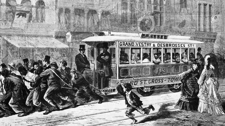 Tram pulled by men