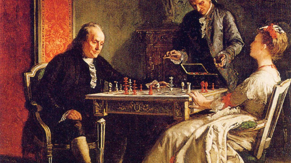 Benjamin Franklin playing chess, 1867