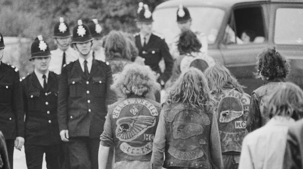 Hells Angels and police in Essex, UK, in 1971