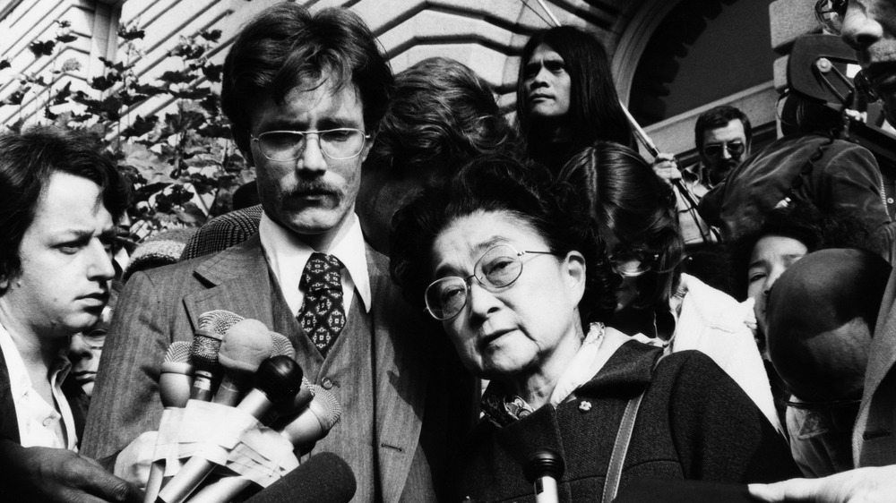 Iva Toguri, outside courthouse 