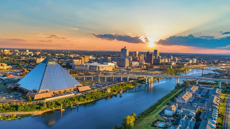 Memphis skyline with river, pyramid