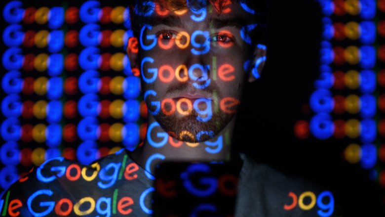 Google logo on man's face