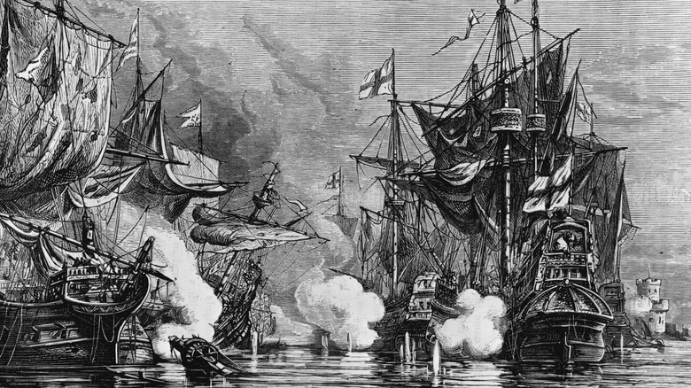 Illustration of ships in battle