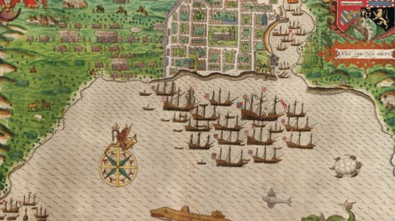 Map with Francis Drake's ships