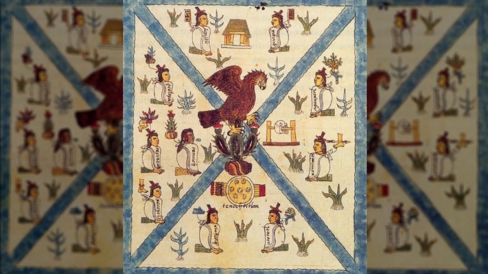 Page from the Codex Mendoza showing the founding legend of Tenochtitlan