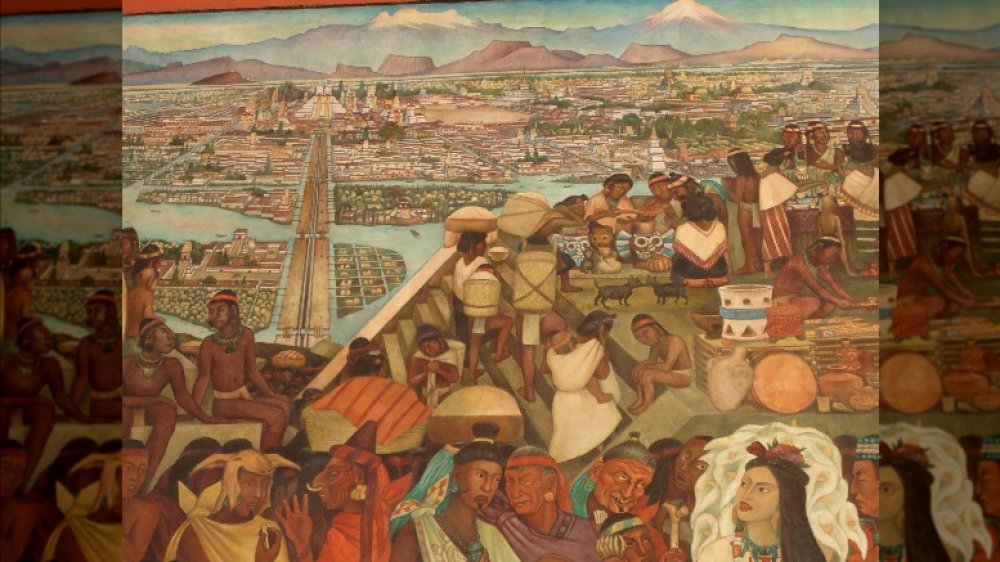 Detail of Diego Rivera's mural showing Tenochtitlan, in Mexico's Palacio Nacional