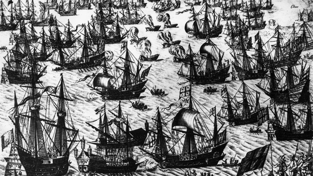 A Dutch engraving depicting English fireships among the Spanish Armada