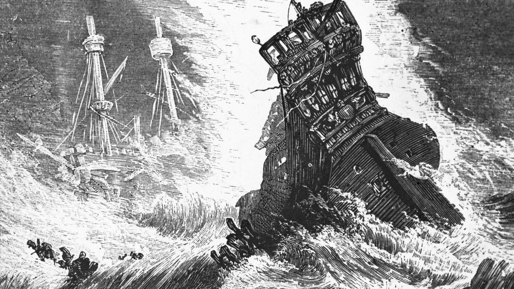 Late 19th or 20th century painting of the first Spanish Armada caught in the storm