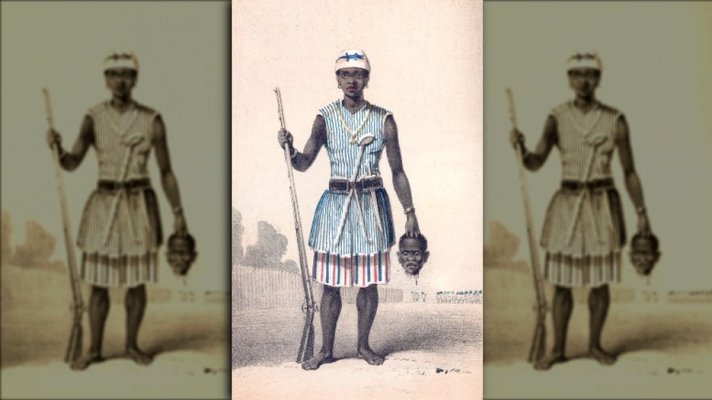 Seh-Dong-Hong-Beh, leader of the Dahomey Amazons. Drawing by Frederick Forbes, 1851.