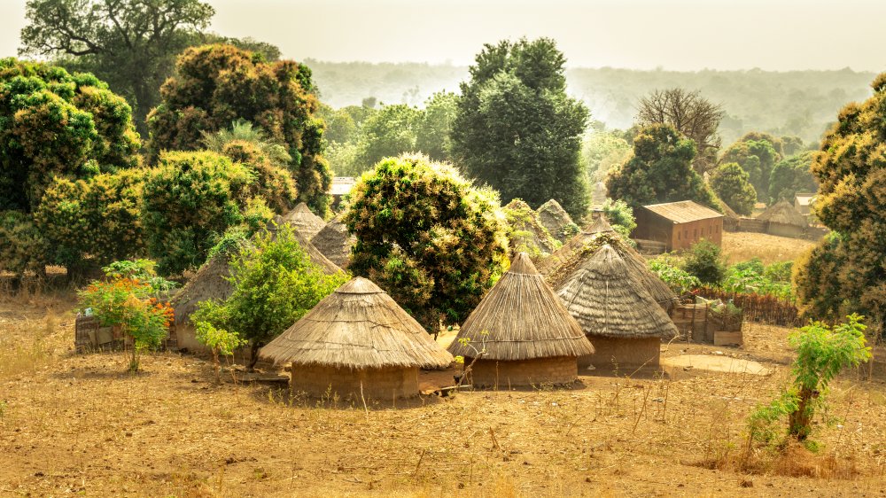 Traditional Bedik tribe bungalows in Senegal