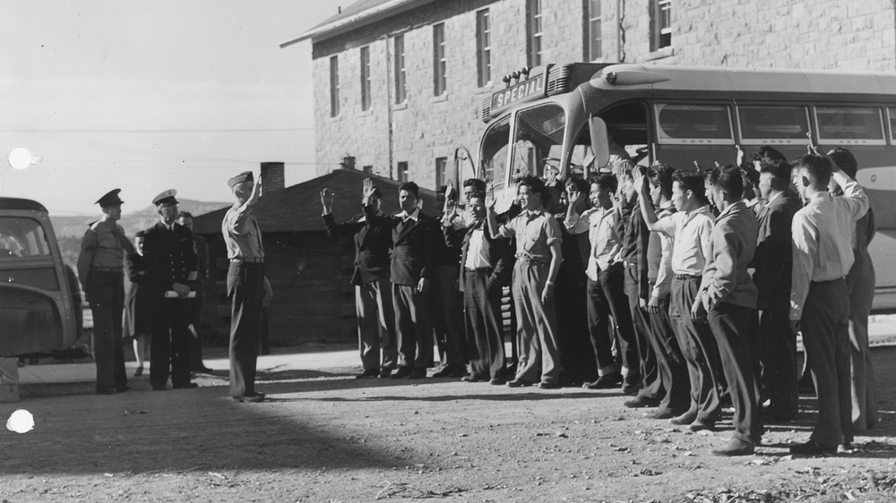 First 29 Navajo U.S. Marine Corps code-talker recruits being sworn in 