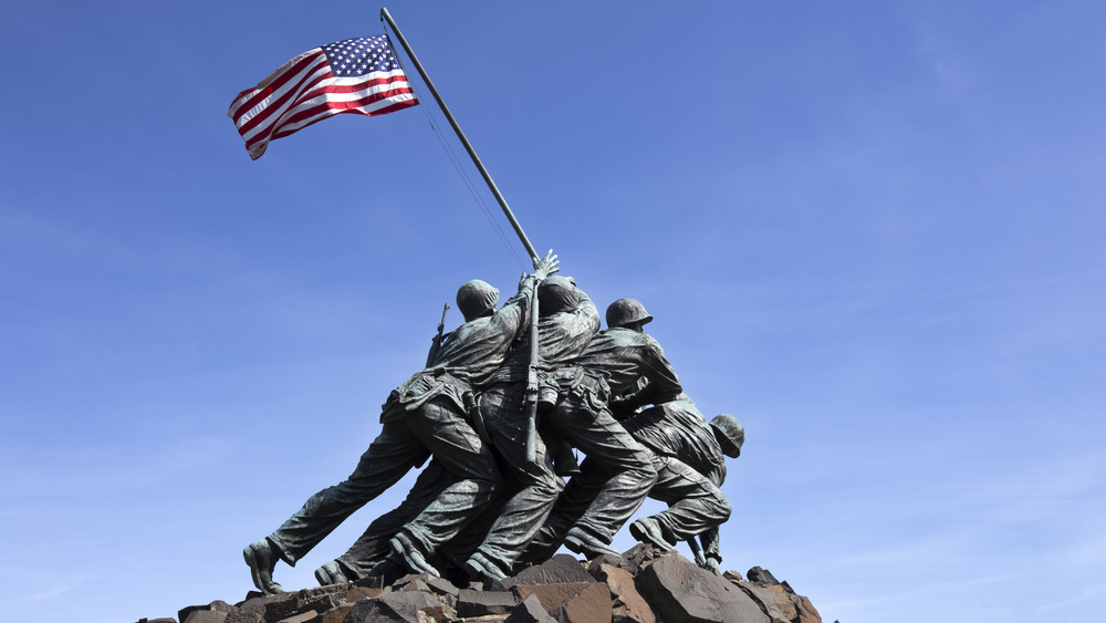 Iwo Jima Memorial in Washington DC with flag flying