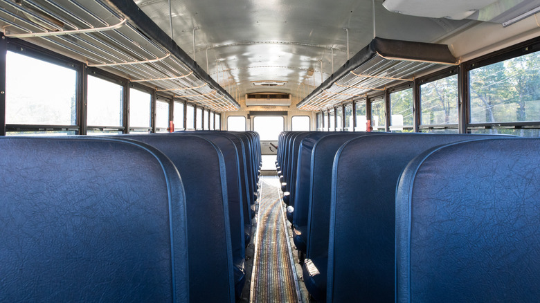 The inside of a school bus 