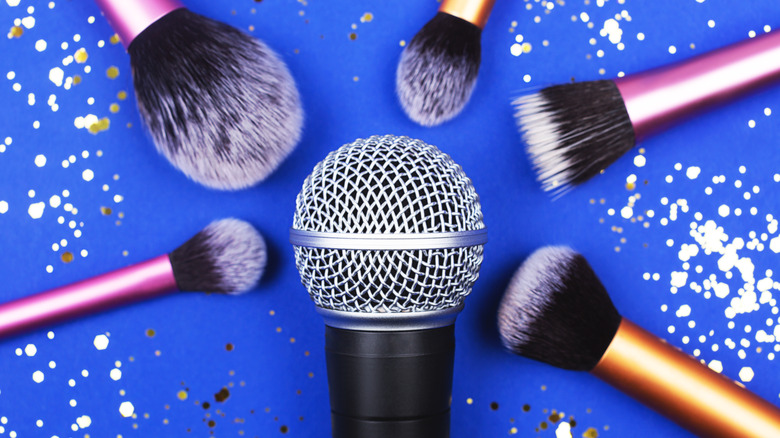 Makeup brushes painting microphone