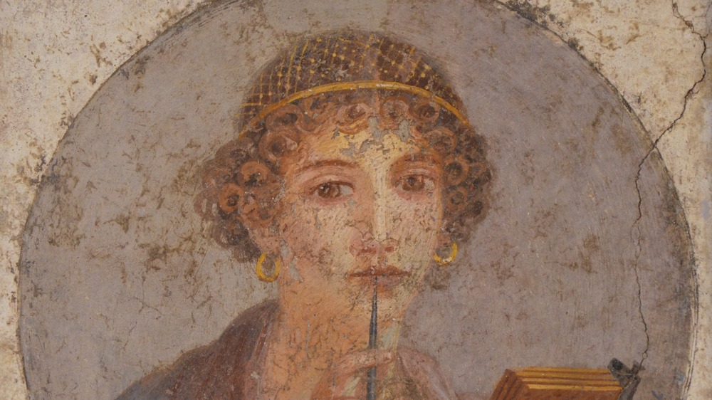 Woman with wax tablets and stylus fresco, Pompeii