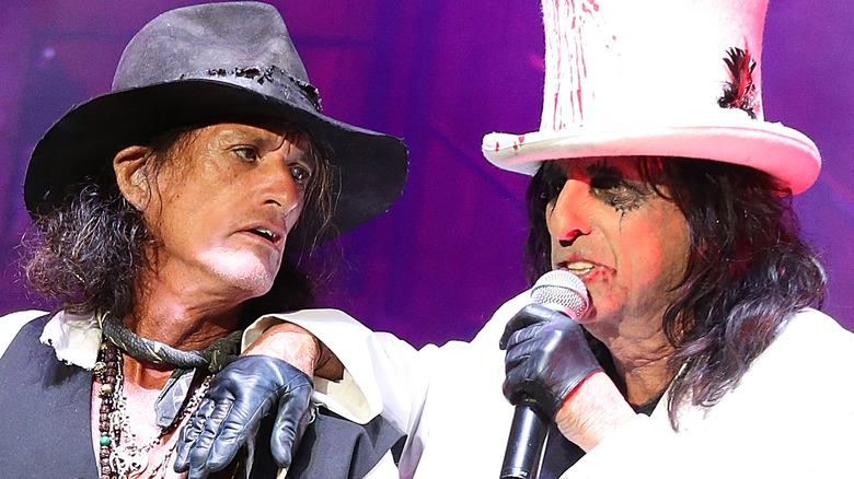 Alice Cooper Joe Perry purple background