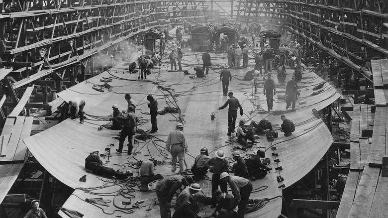 Liberty ship under construction