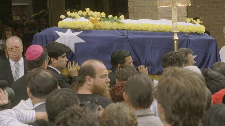 John Newman's casket at funeral 