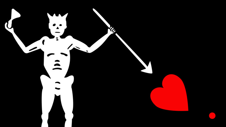 blackbeard's flag showing skeleton and heart