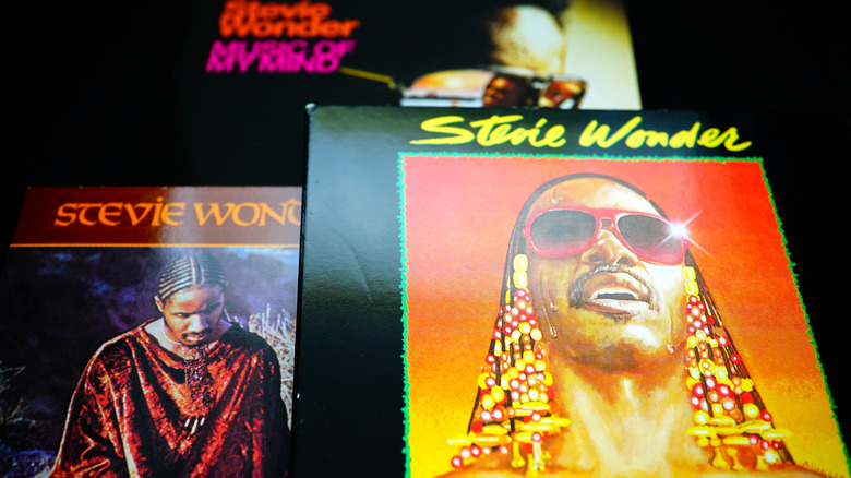 Photo of Stevie Wonder's albums spread out 