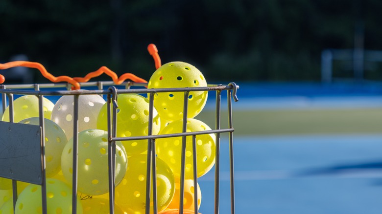 Basket of pickleball balls