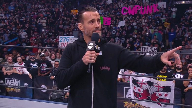 CM Punk talking in AEW ring