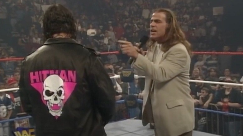 Shawn Michaels shouting at Bret Hart