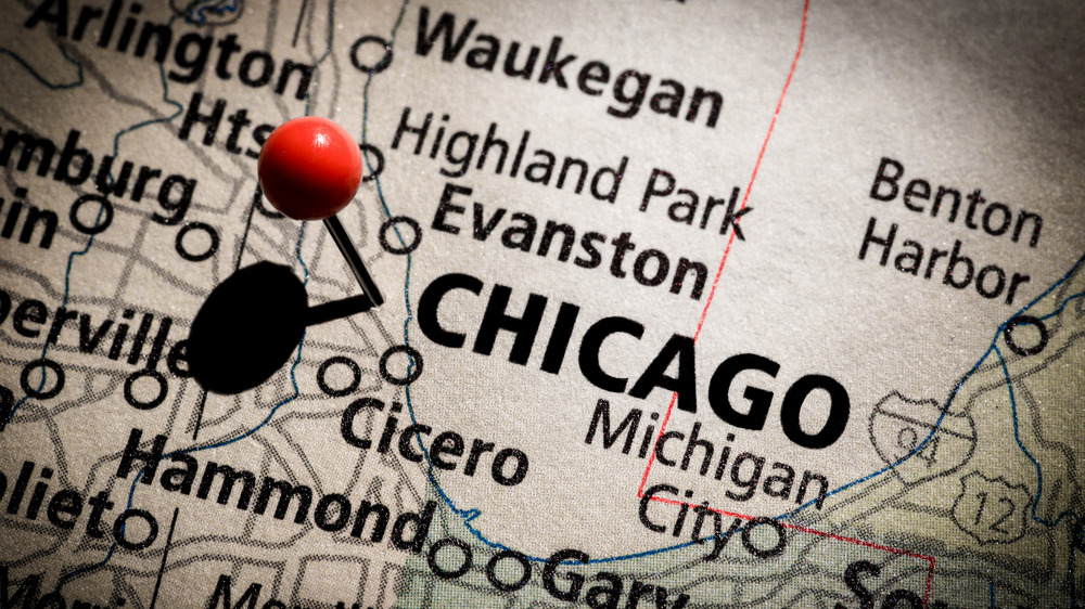 Pin stuck in Chicago map